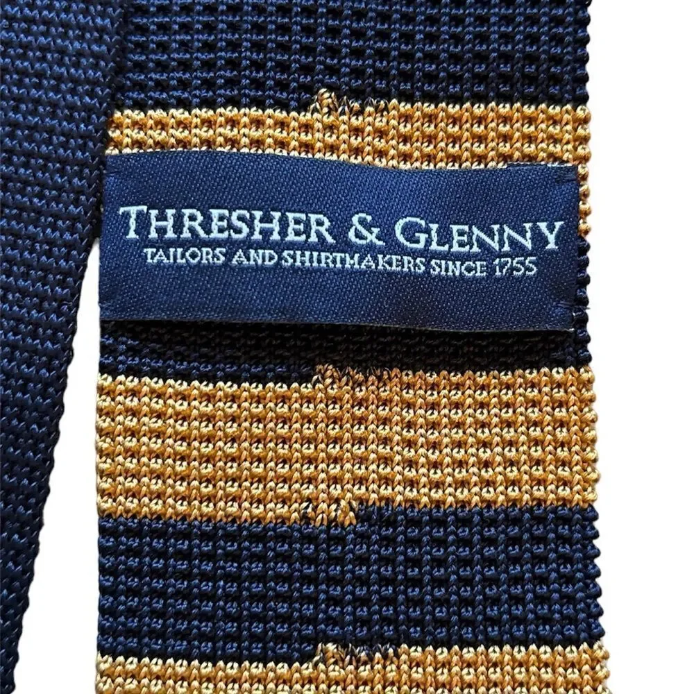 Tresher & Glenny 100% Silk Blue Gold Tie Striped Tailors Shirtmakers